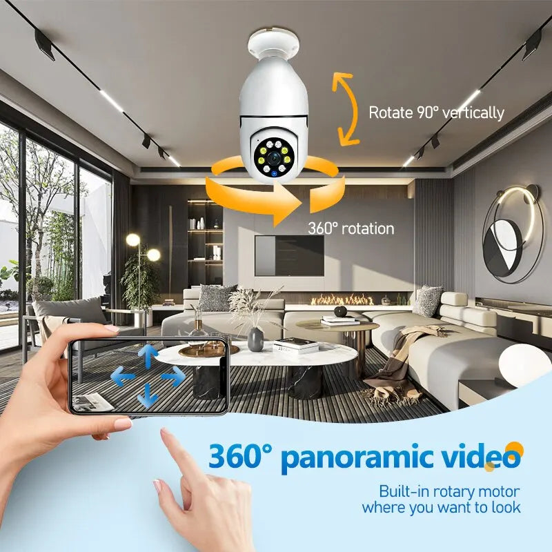 Câmera de vigilância com lâmpada 5g e27, visão noturna colorida, rastreamento humano automático, zoom, monitor de segurança interna, câmera wi-fi