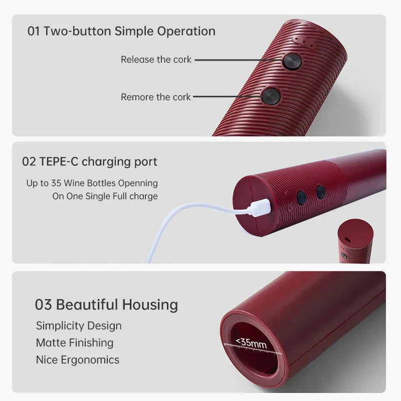 Abridor elétrico de garrafas de vinho, Saca-rolhas de vinho vermelho automático, Abridor de vinho recarregável