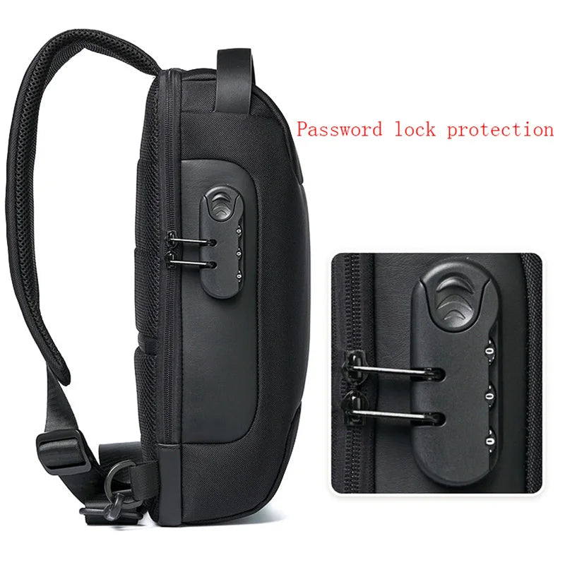 Homens estilingue mochila crossbody saco com porta de carga usb anti-roubo