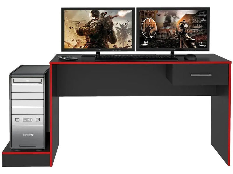 Mesa Gamer Artely Preto e Vermelho 1 Gaveta