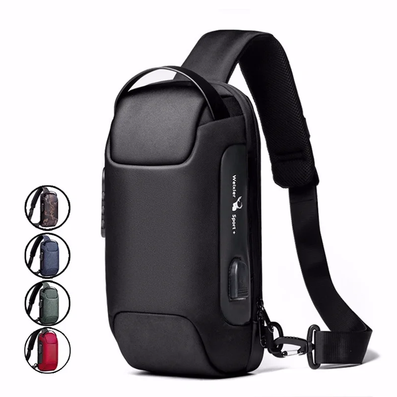 Homens estilingue mochila crossbody saco com porta de carga usb anti-roubo