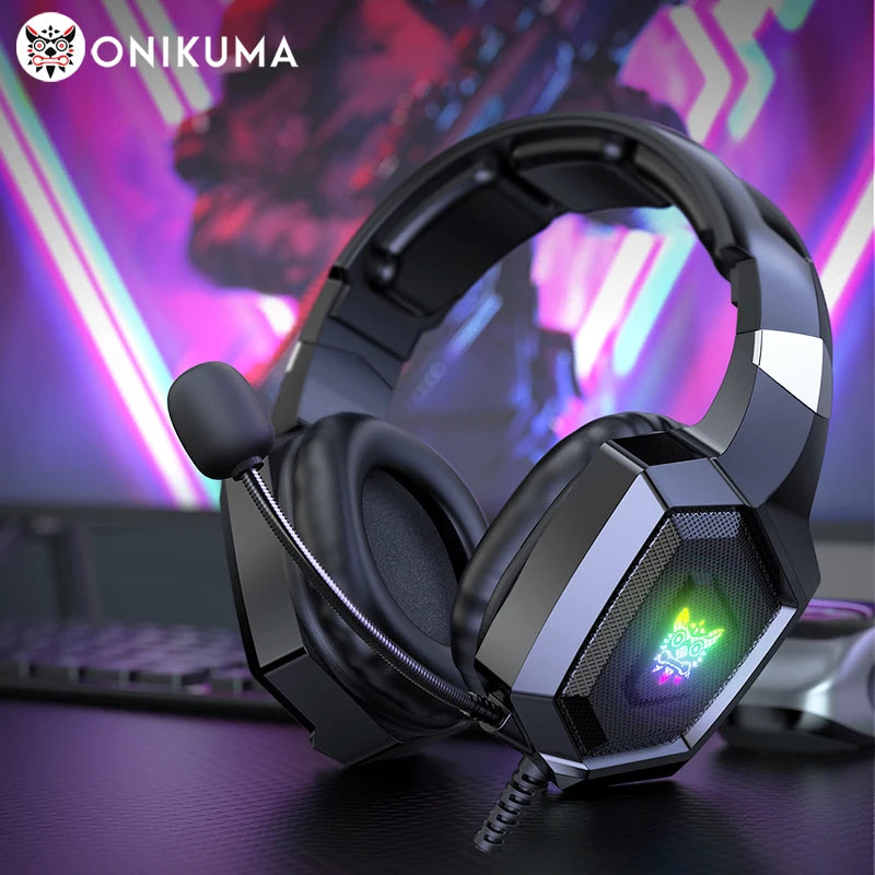 Fones de ouvido para jogos ONIKUMA com microfone HD flexível RGB Light Surround Sound Over-Ear Wired Headset Gamer para PC Gaming Xbox