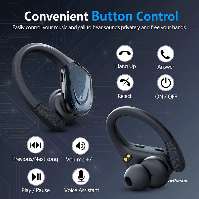 Fones de ouvido sem fio esporte bluetooth 5.3 com cancelamento de ruído microfone 75h alta fidelidade estéreo sobre orelha bud display led USB-C ipx6