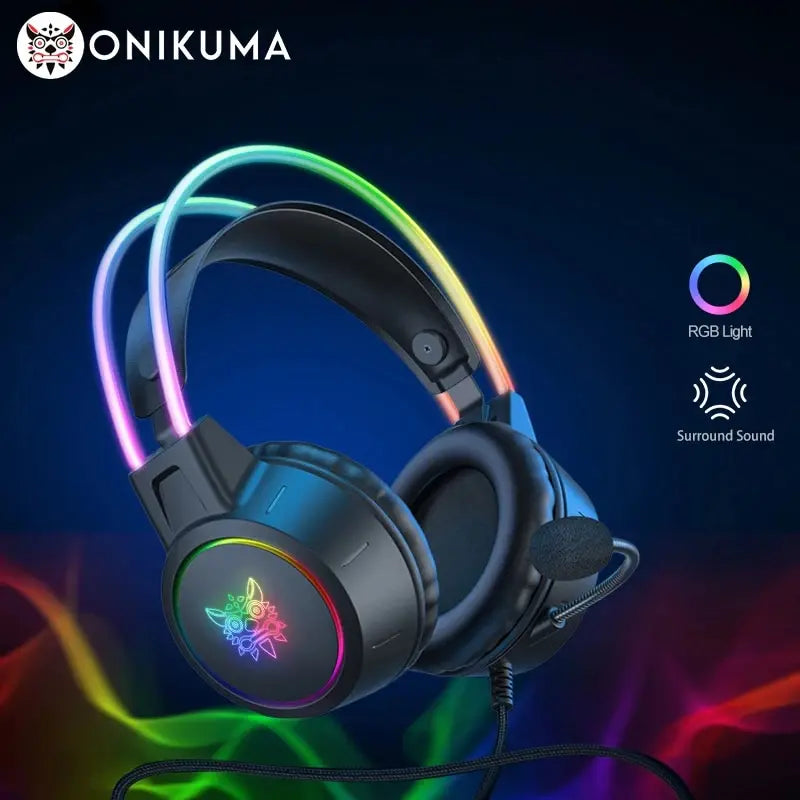 Onikuma x15 pro over-ear fones de ouvido jogos fone de ouvido com fio cancelando fones de ouvido rosa orelhas de gato rgb luz com microfone para pc ps4