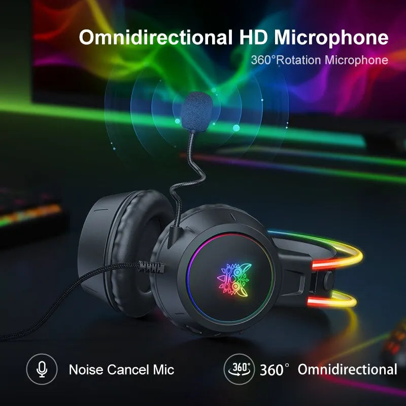 Onikuma x15 pro over-ear fones de ouvido jogos fone de ouvido com fio cancelando fones de ouvido rosa orelhas de gato rgb luz com microfone para pc ps4