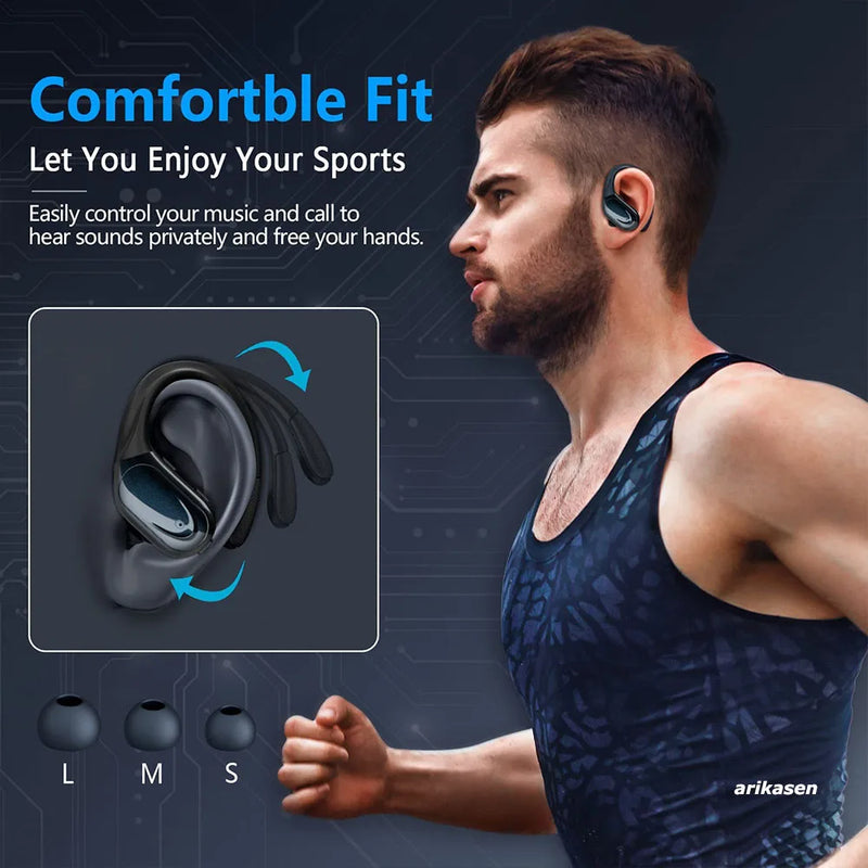 Fones de ouvido sem fio esporte bluetooth 5.3 com cancelamento de ruído microfone 75h alta fidelidade estéreo sobre orelha bud display led USB-C ipx6