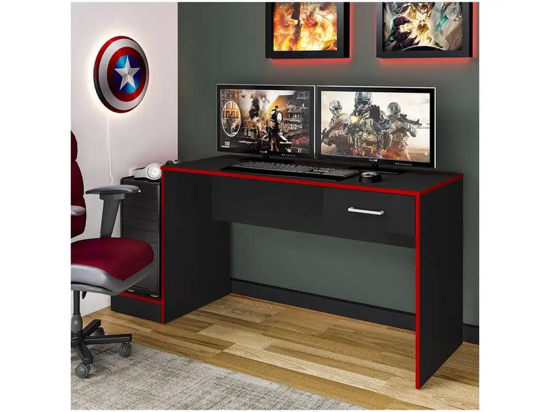 Mesa Gamer Artely Preto e Vermelho 1 Gaveta