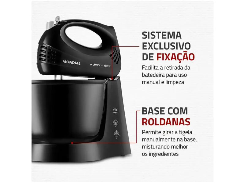 Batedeira Mondial Preta 400W Prática B-44-B - 110V