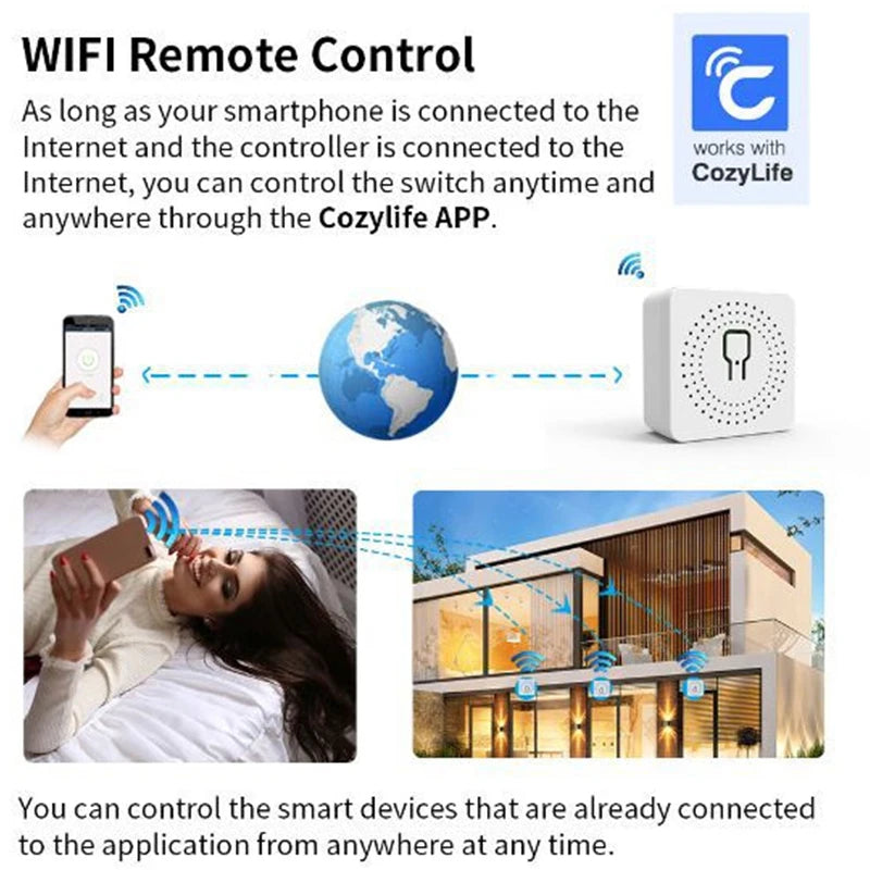 Mini interruptor inteligente sem fio para casa, interruptores de luz DIY, controle de 2 vias, Alexa, Google Home, Cozylife, Xiao Ai App