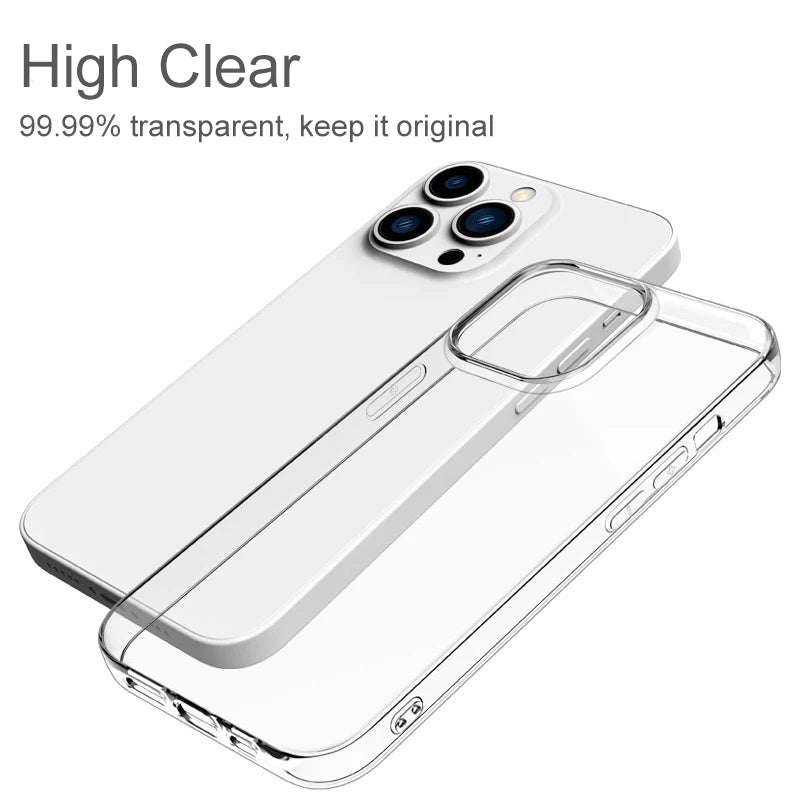 Capa de Silicone Ultra Fina Transparente para iPhone, Capa Traseira, iPhone 15, 14, 13, 12, 11 Pro, Xs Max, Mini, XR, X, 7, 8, 6 s Plus, 6, SE, 5, 5S, 2020, 2022, 2016